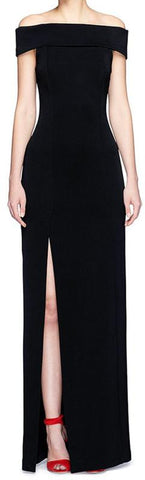 Black Off-the-Shoulder Long High-Slit Evening Dress