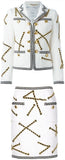 Chain Embellished Jacket & Skirt Set, White