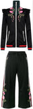 Embroidered Technical Jersey Jacket and Embroidered Wide Leg Jogging Pants, Black