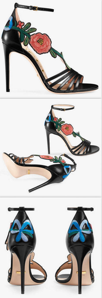 Embroidered Leather Mid Heel Sandals | DESIGNER INSPIRED FASHIONS
