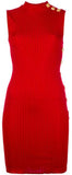 Knit Ribbed Sleeveless Dress, Red
