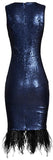 Feather-Trim Sequin Dress - Black or Blue