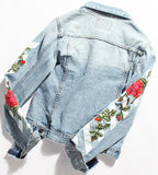 Stripe and Rose Print Denim Jacket