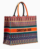Book Tote Bag in Multi-Coloured Embroidered Canvas