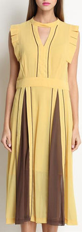 Color-Contrast Silk-Blend Midi Dress