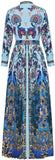 Paisley Peacock Print Dress with Neck-Tie