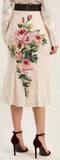Rose-Print Silk Midi Skirt