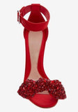 Bow Embroidered Sandals, Red