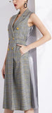 Double-Breasted Plaid Pleated-Back Vest-Dress