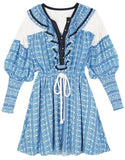 Printed Ruffle-Trim Mini Dress with Drawstring Waist