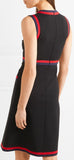 Button-Detailed Grosgrain-Trimmed Jersey Dress