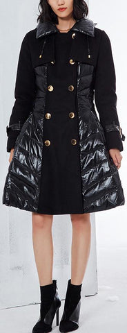 Black Flared Double-Breasted Puffer Coat