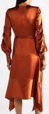Fluid Satin Keyhole Midi Dress, Orange