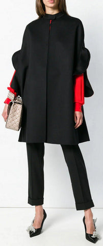 Ruffled Brushed Wool and Cashmere-Blend Cape, Black