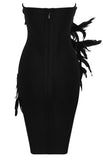 Feather-Embellished Strapless Embroidered Mini Dress