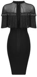 Black Fringed Embellished Fitted Mini Dress