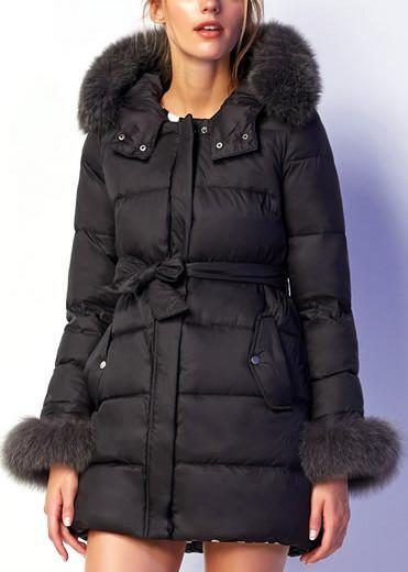 Fur-Trim Puffer Coat in Black - DESIGNER INSPIRED FASHIONS
