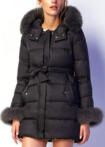 Fur-Trim Puffer Coat in Black - DESIGNER INSPIRED FASHIONS