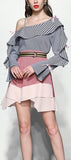 Off-the-Shoulder Ruffle Top and Asymmetrical Mini Skirt Set