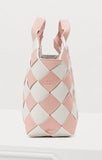 Pink And White Woven Basket Gingham Mini Leather Bag