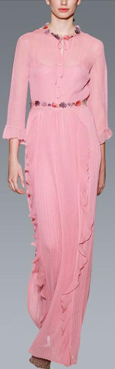 Embroidered Pleated Chiffon Ruffle Gown