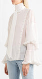 Bell-Sleeved Tie-Neck Blouse