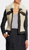 White Denim-Paneled Shearling Jacket