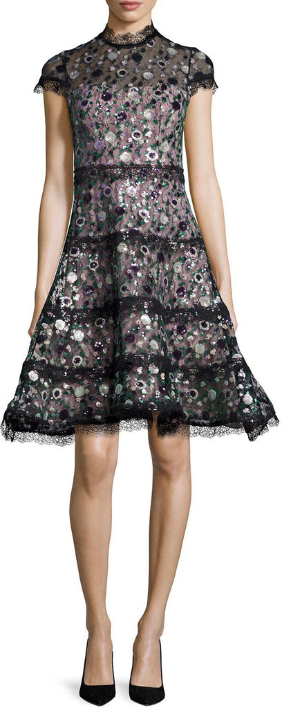 Embellished Peony Flare Dress - DESIGNER INSPIRED FASHIONS