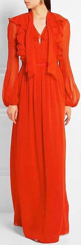 Ruffled Chiffon Orange Gown