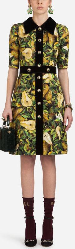 Pear Printed Brocade Dress