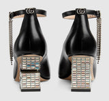 Mid-Heel Pump with Crystal G Heel, Black | DESIGNER INSPIRED FASHIONS