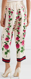 Cropped Grosgrain-Trimmed Floral-Print Silk-Twill Wide-Leg Pants