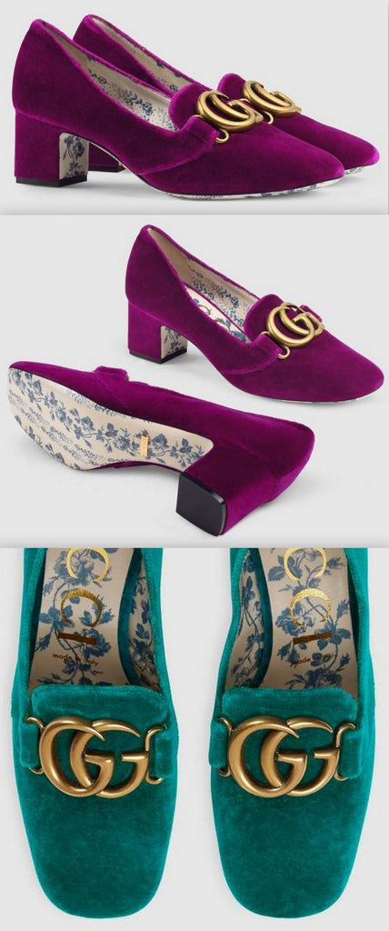 Velvet Mid-Heel Pump with Double G - Purple or Teal