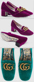 Velvet Mid-Heel Pump with Double G - Purple or Teal