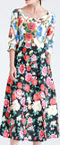 Multi Floral Print Midi Dress
