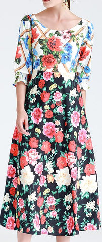 Multi Floral Print Midi Dress