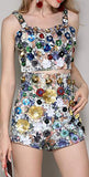 Floral-Appliques Bustier Top & High-Waist Short Set