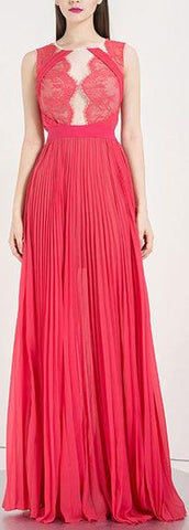 Lace Pleated Gown, Red or Light Blue