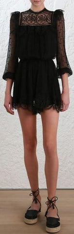 Meridian Circle Lace Playsuit, Black
