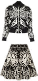 Leaf Print Bomber Jacket and Skirt Set