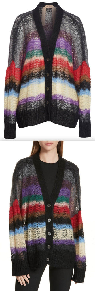 Stripe Mohair & Wool Blend Cardigan
