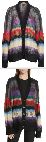 Stripe Mohair & Wool Blend Cardigan