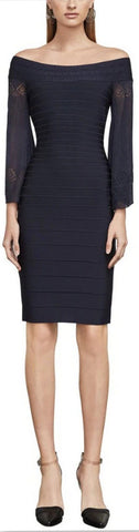 Off-the-Shoulder Lace-Sleeved Bandage Dress