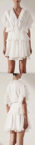 Ruffled Tiered Mini Dress, White