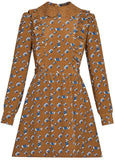 Long Sleeve Dress with Embroidered Collar and Frill Detail