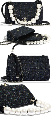 Tweed and Imitation Pearl Flap Bag | DESIGNER INSPIRED FASHIONS