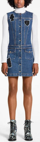 Sleeveless Denim Dress with Embroidered Patches | DESIGNER INSPIRED FASHIONS