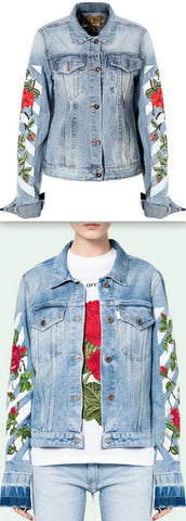 Stripe and Rose Print Denim Jacket