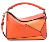 Puzzle Leather Shoulder Bag, Orange