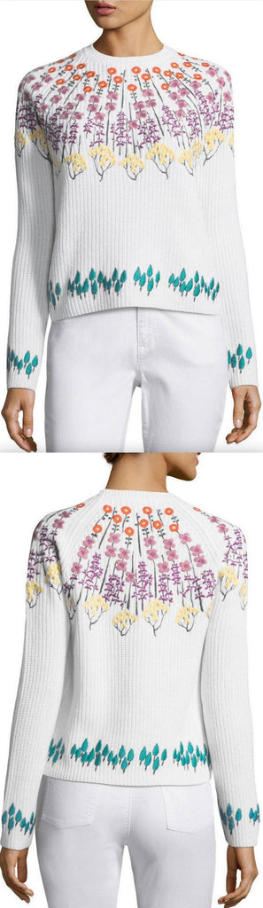 Floral Embroidered Rib Knit Sweater